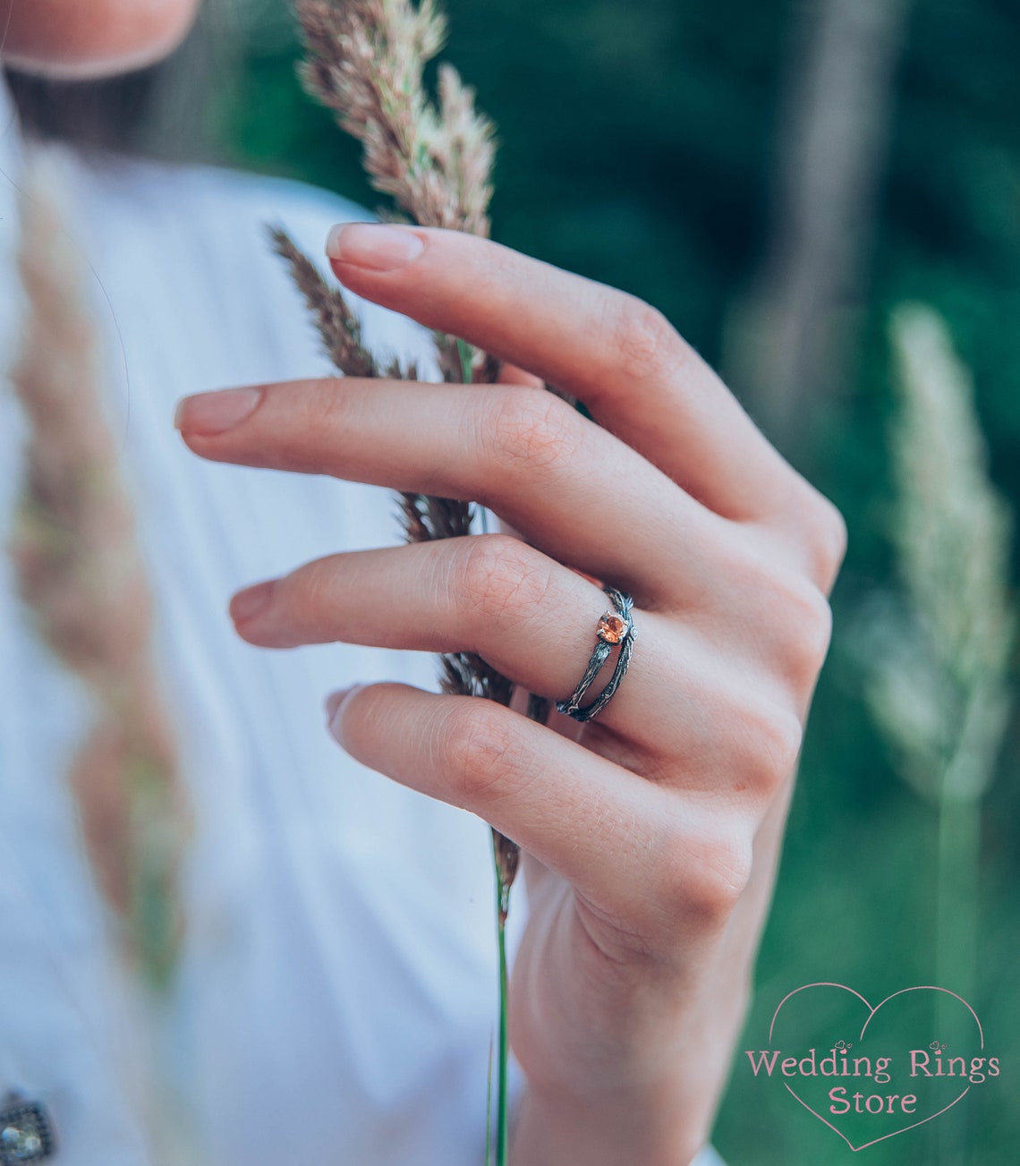 Citrine & Criss-Cross Silver Branch Engagement Ring