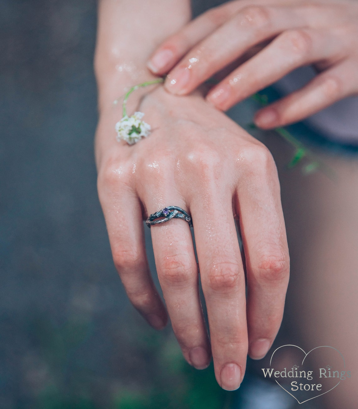 Amethyst Engagement Ring with Sterling Silver Twisted Twigs