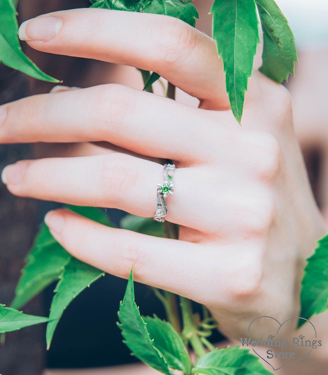 Stunning Round Ruby Engagement Ring & Silver Branch