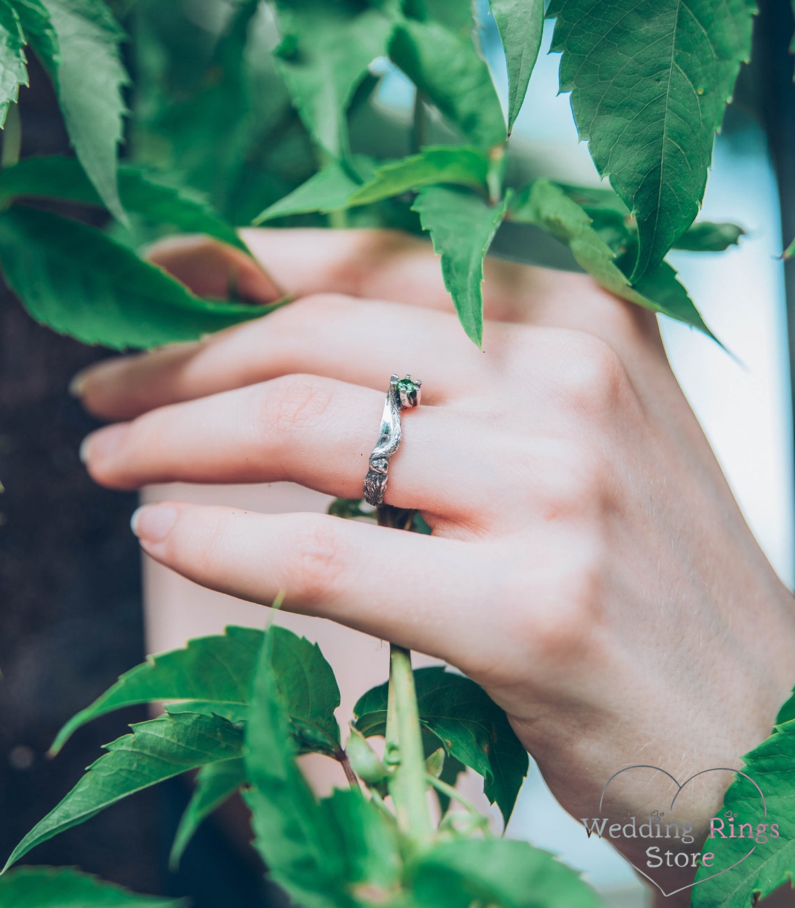 Stunning Round Ruby Engagement Ring & Silver Branch