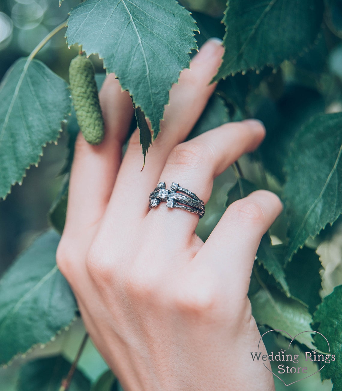 Three Branches & 5 Gemstones Womens Silver Ring