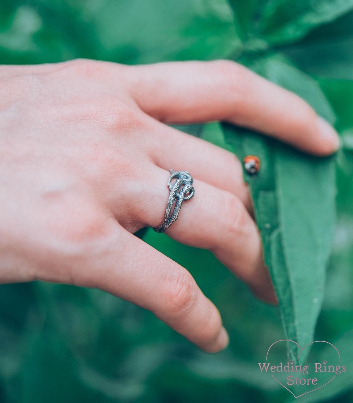 Silver Braided Branch of Heart Ring