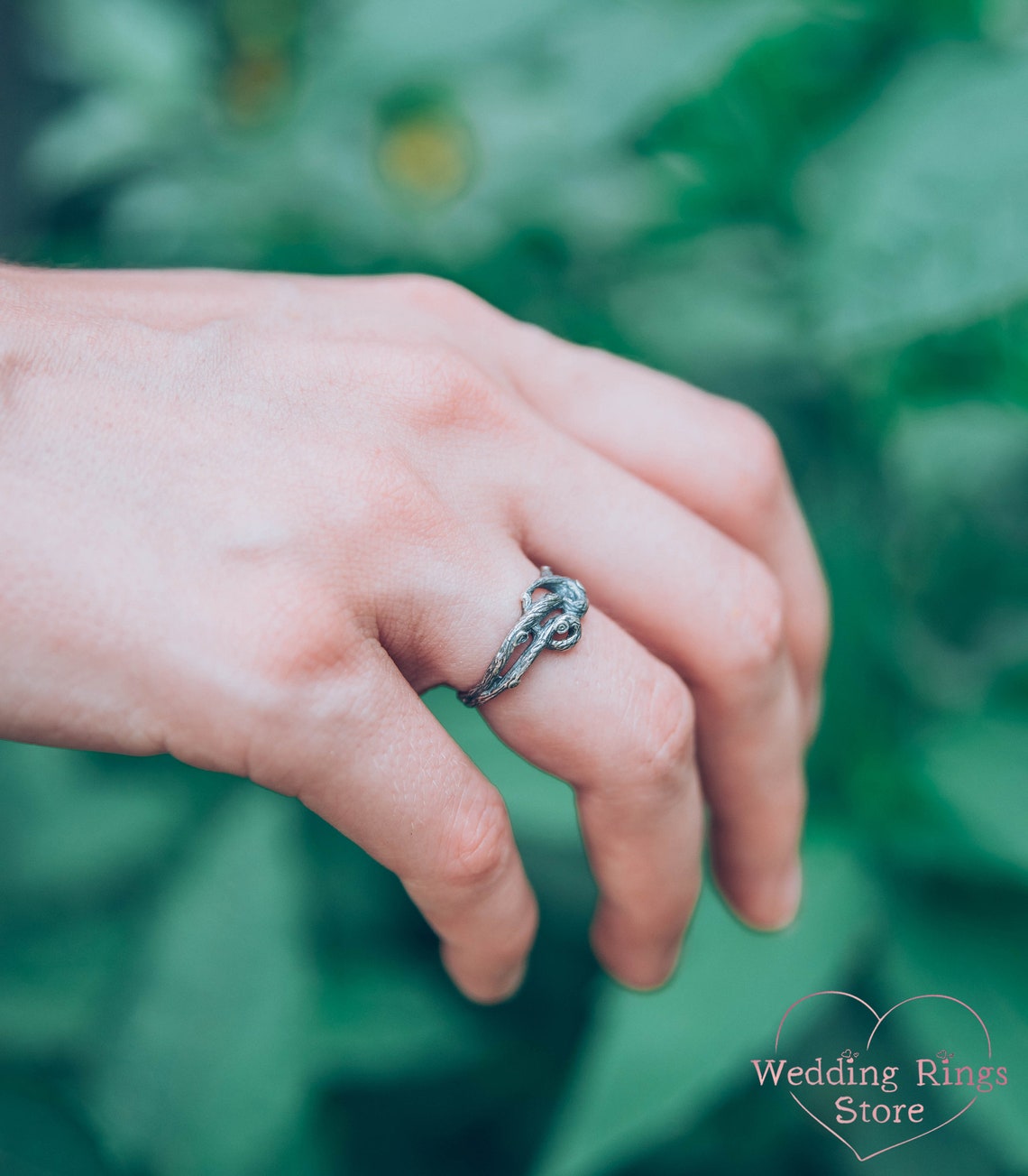 Silver Braided Branch of Heart Ring