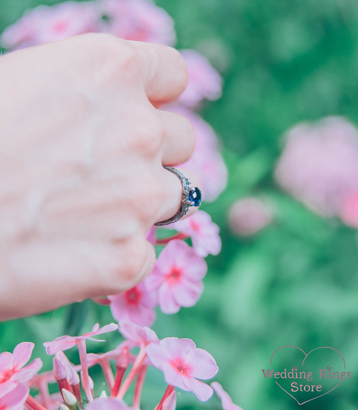 Oval Sapphire with Twig Ring made in Sterling Silver