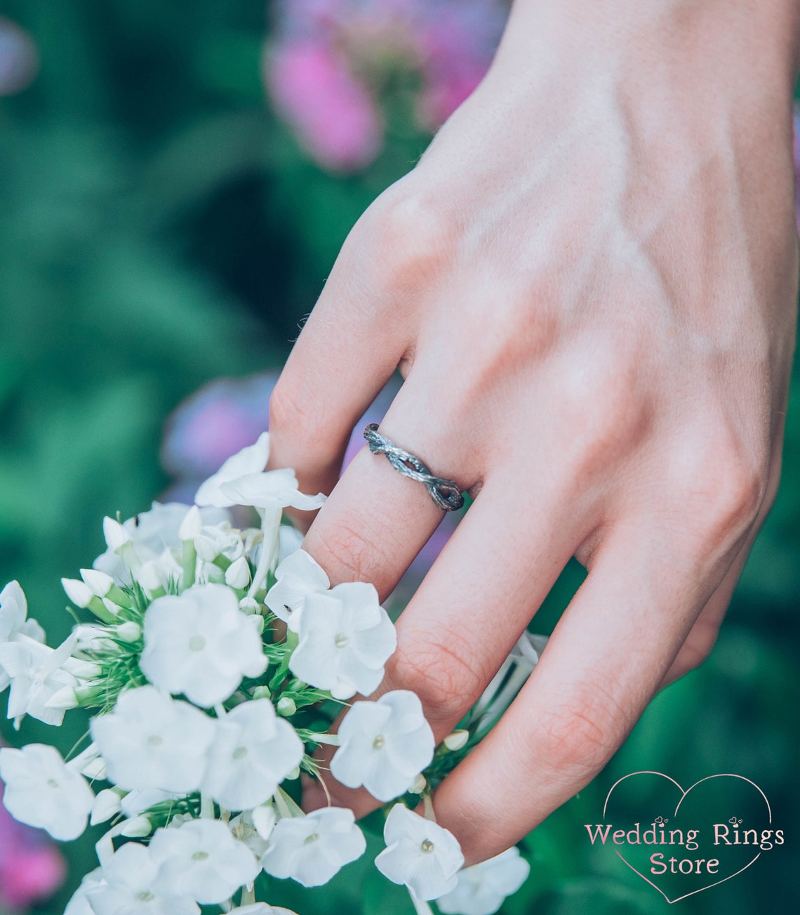 Minimalist Small Silver braided Branch Ring