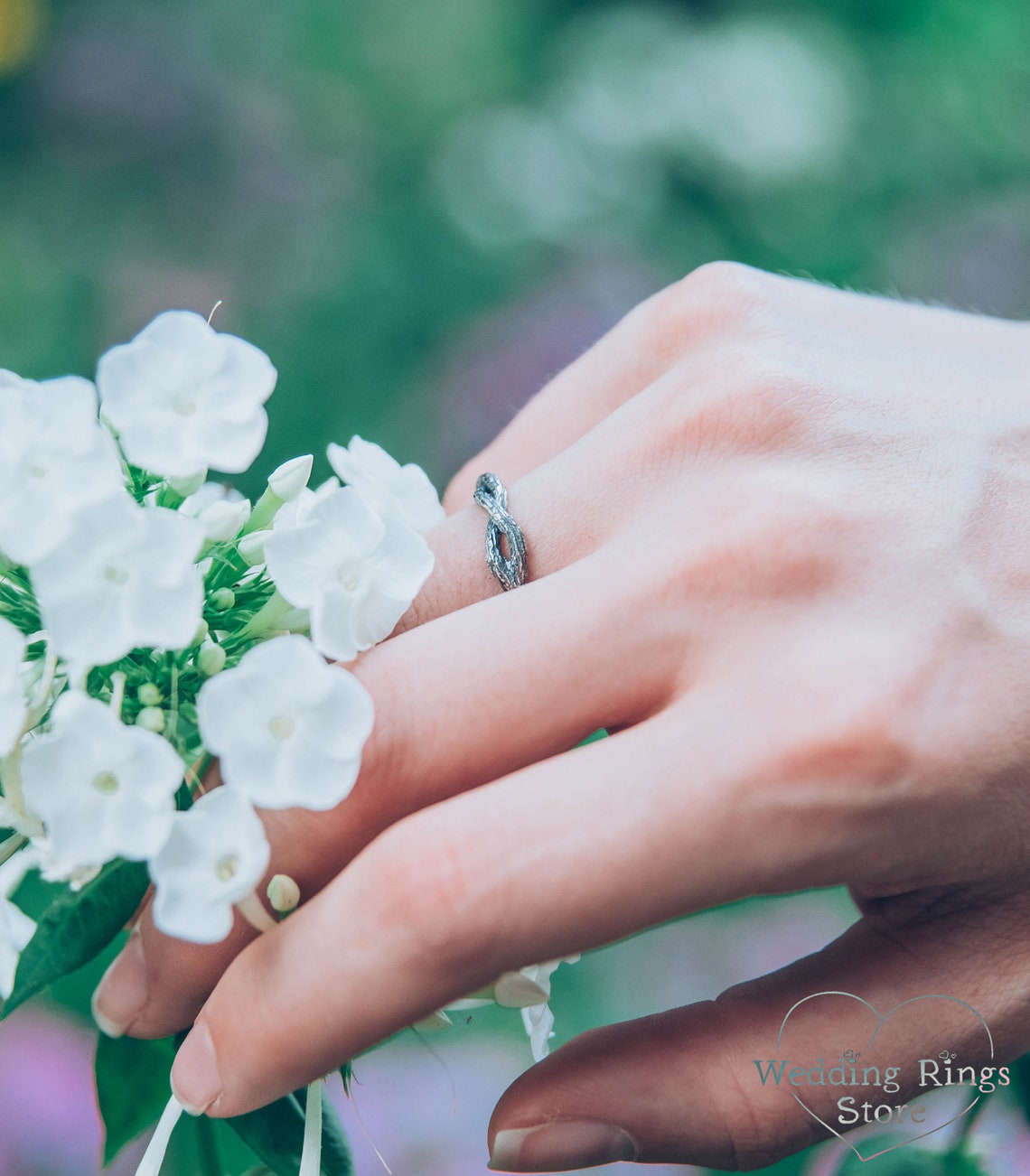 Minimalist Small Silver braided Branch Ring