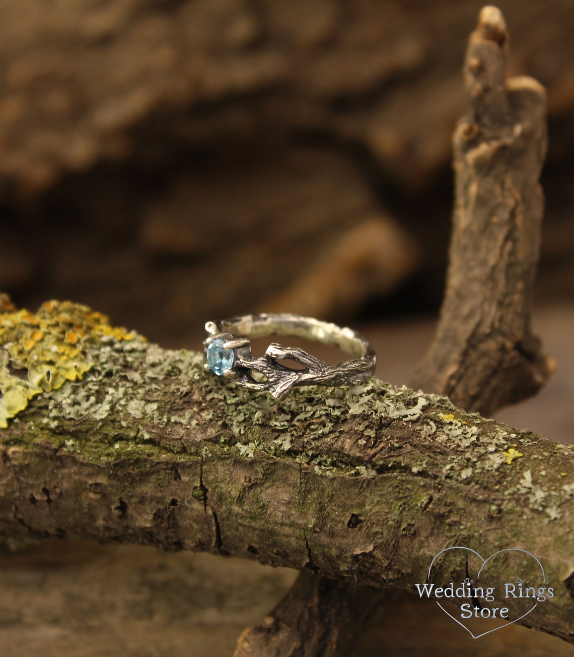 Dainty Small Branch Swiss Topaz Engagement Ring in Silver