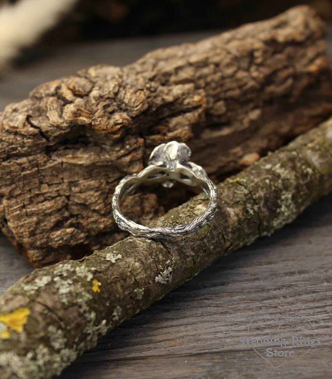 Fine Silver Branch and Citrine flower Engagement Ring