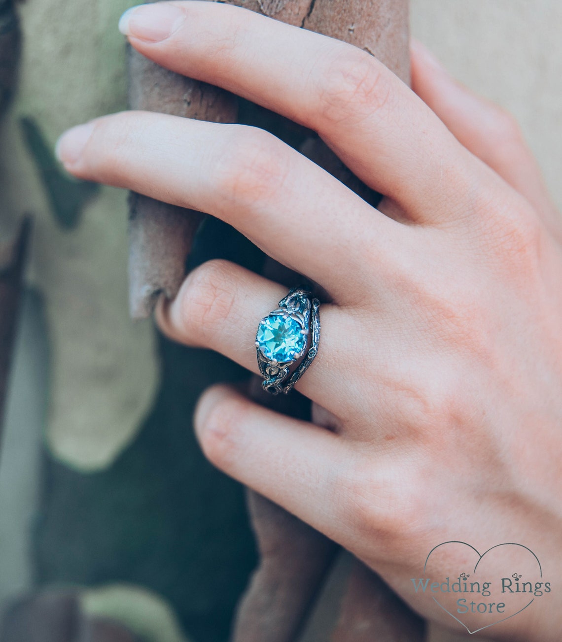 Fantastic Topaz Branch Engagement Ring with CZ in Leaves