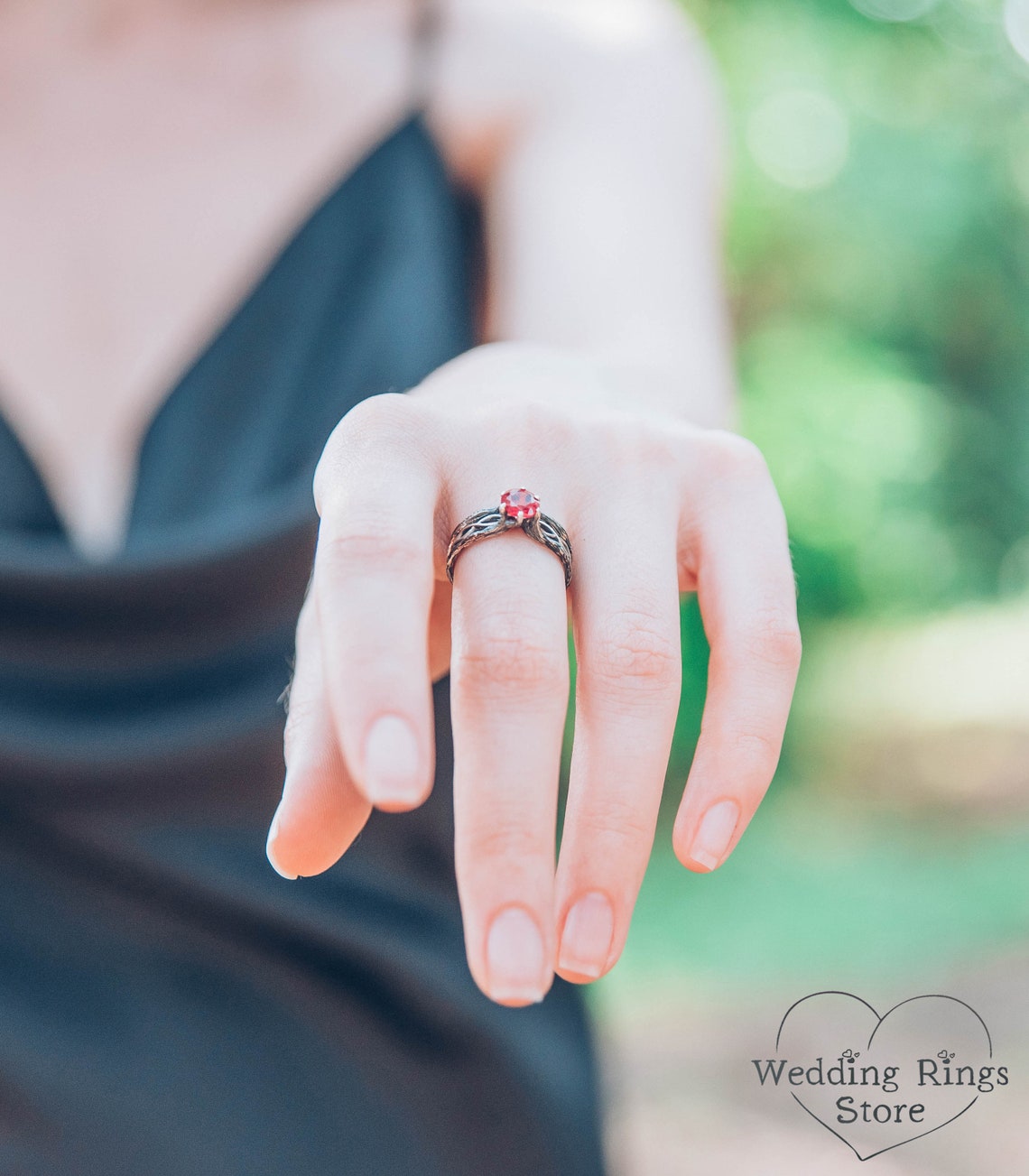 Dainty Ruby with Silver Infinity Branch Engagement Ring