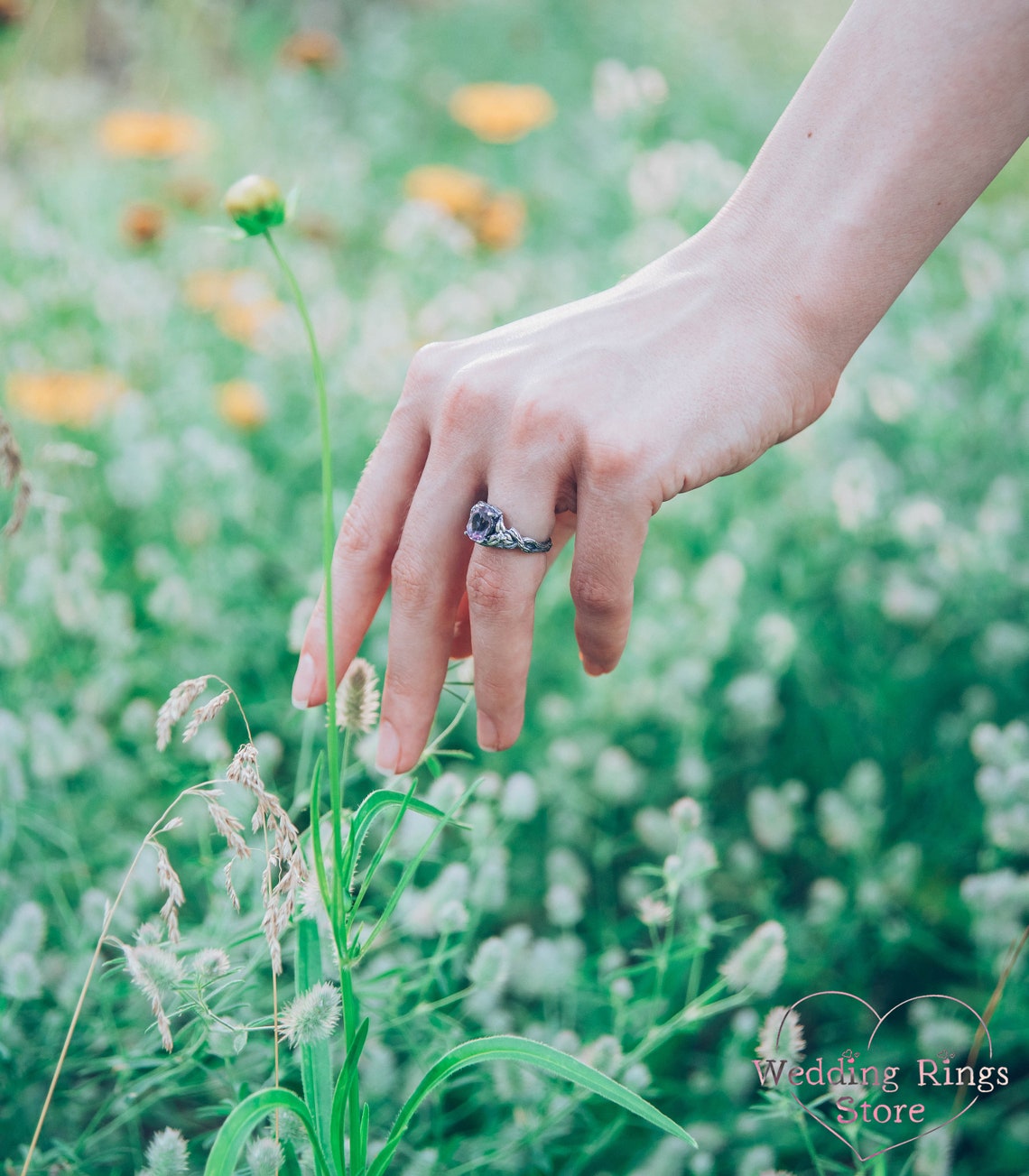 Oval Alexandrite Braided Silver Branch Engagement Ring