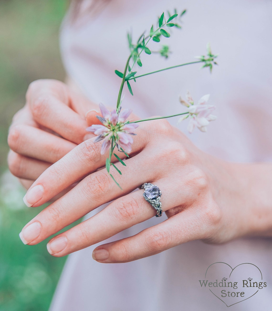 Oval Alexandrite Braided Silver Branch Engagement Ring