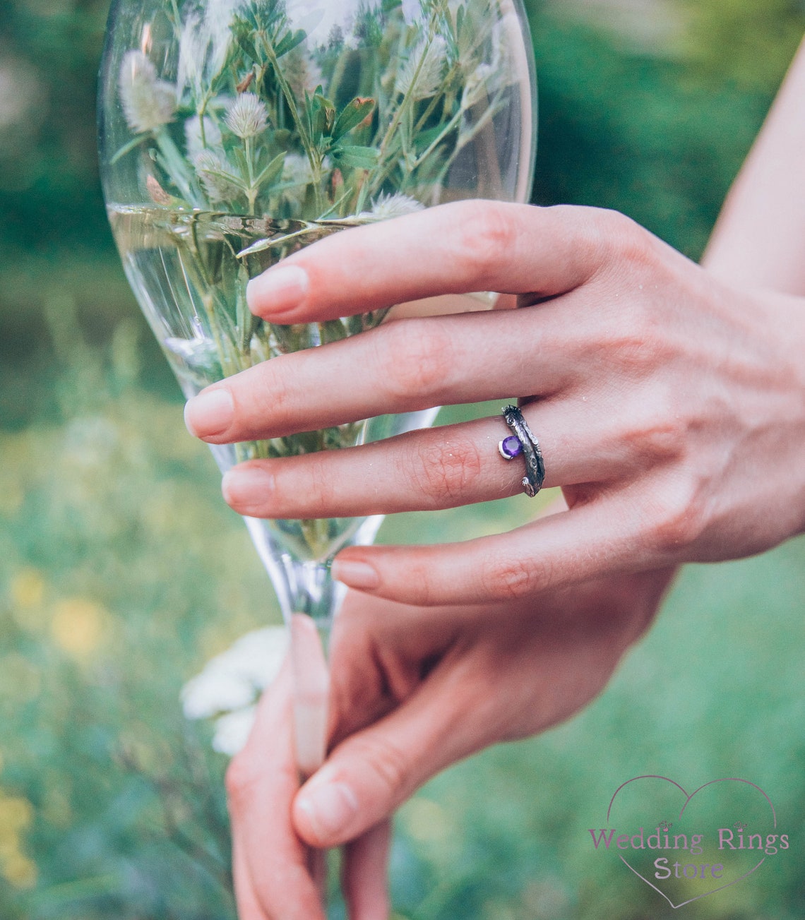 Fantasy Sapphire on the Side of Silver Branch Engagement Ring