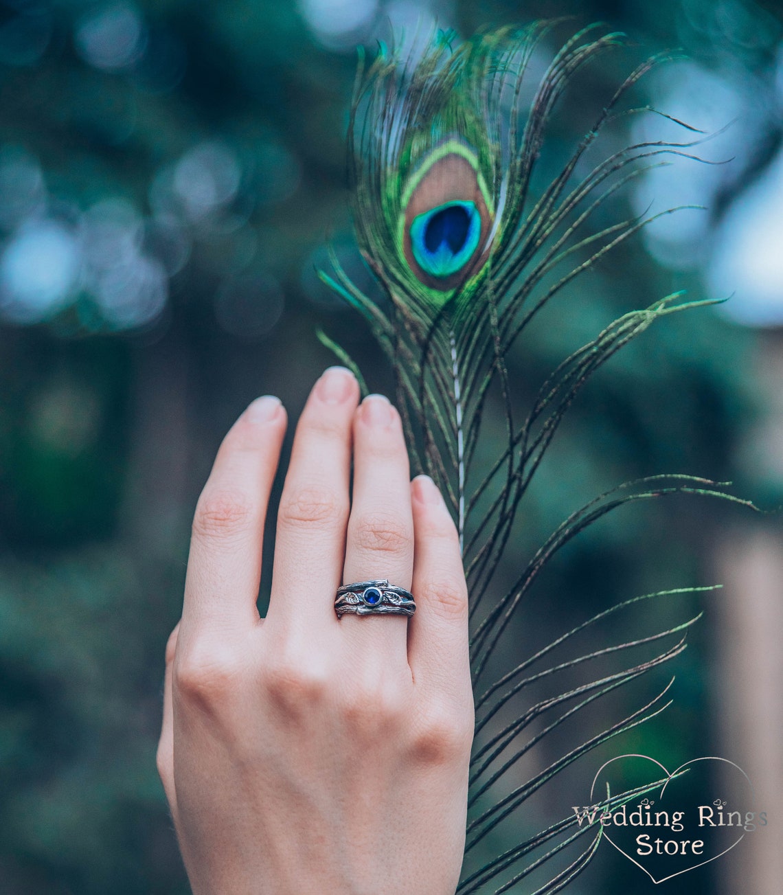 Wild Branch and Leaves Sapphire Engagement Ring