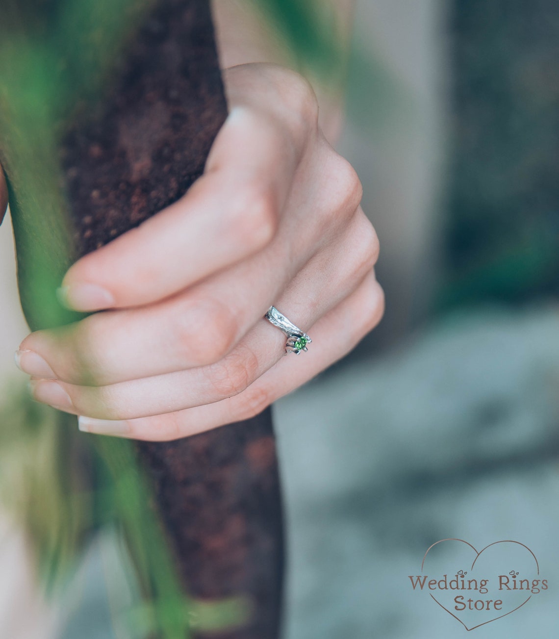 Stunning Round Ruby Engagement Ring & Silver Branch