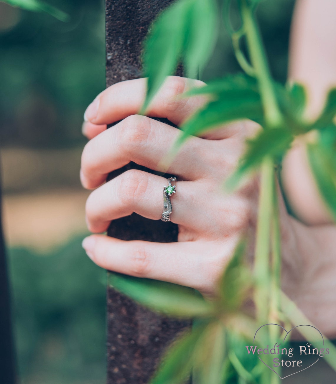 Stunning Round Ruby Engagement Ring & Silver Branch