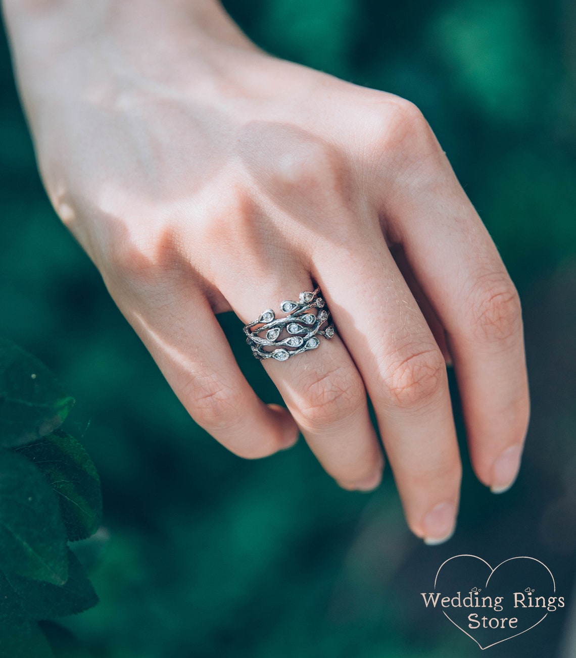 Wide Braided Branch Silver Womens Ring inspired by Nature