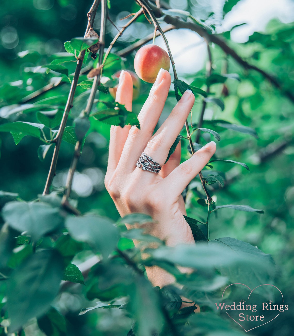 Wide Braided Branch Silver Womens Ring inspired by Nature