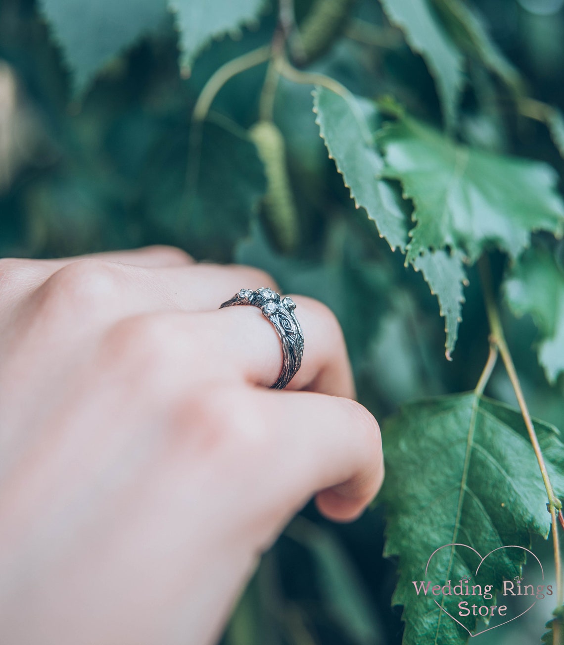 Three Branches & 5 Gemstones Womens Silver Ring