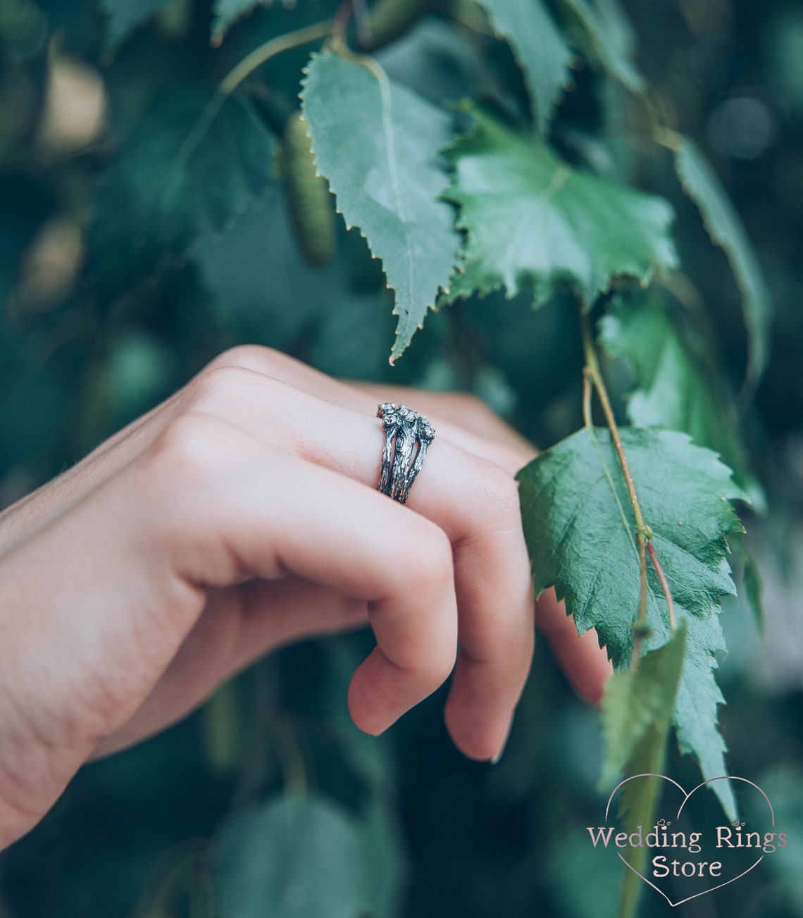 Three Branches & 5 Gemstones Womens Silver Ring