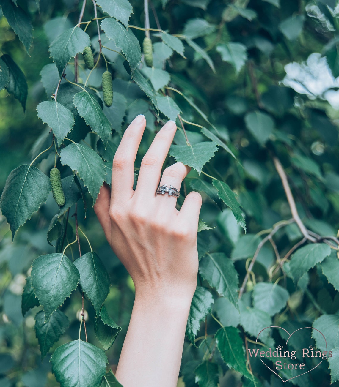 Three Branches & 5 Gemstones Womens Silver Ring