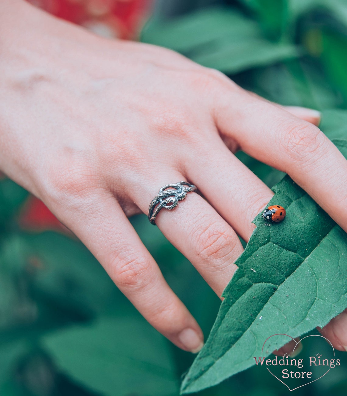 Silver Braided Branch of Heart Ring