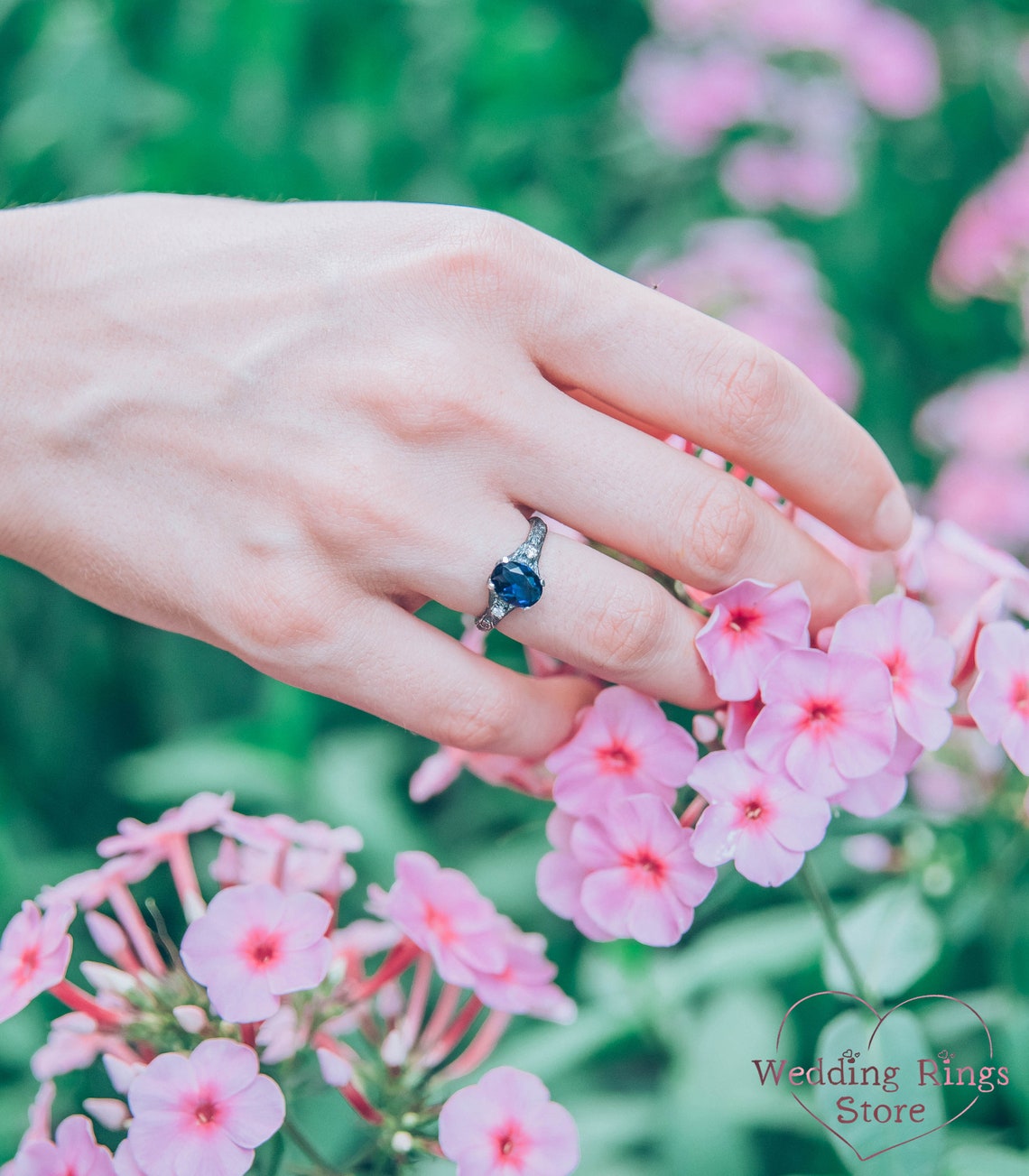 Oval Sapphire with Twig Ring made in Sterling Silver