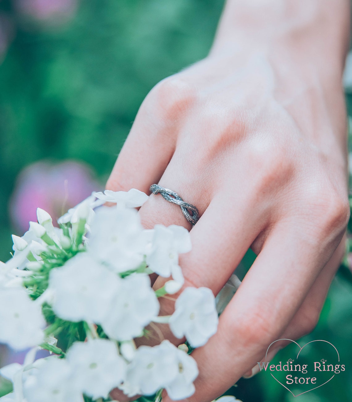 Minimalist Small Silver braided Branch Ring