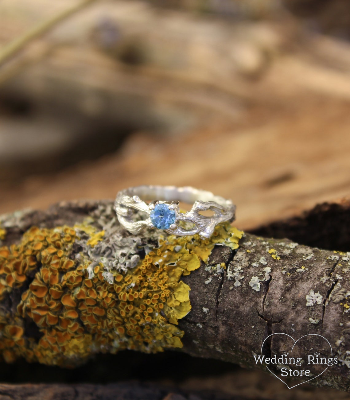 Dainty Small Branch Swiss Topaz Engagement Ring in Silver