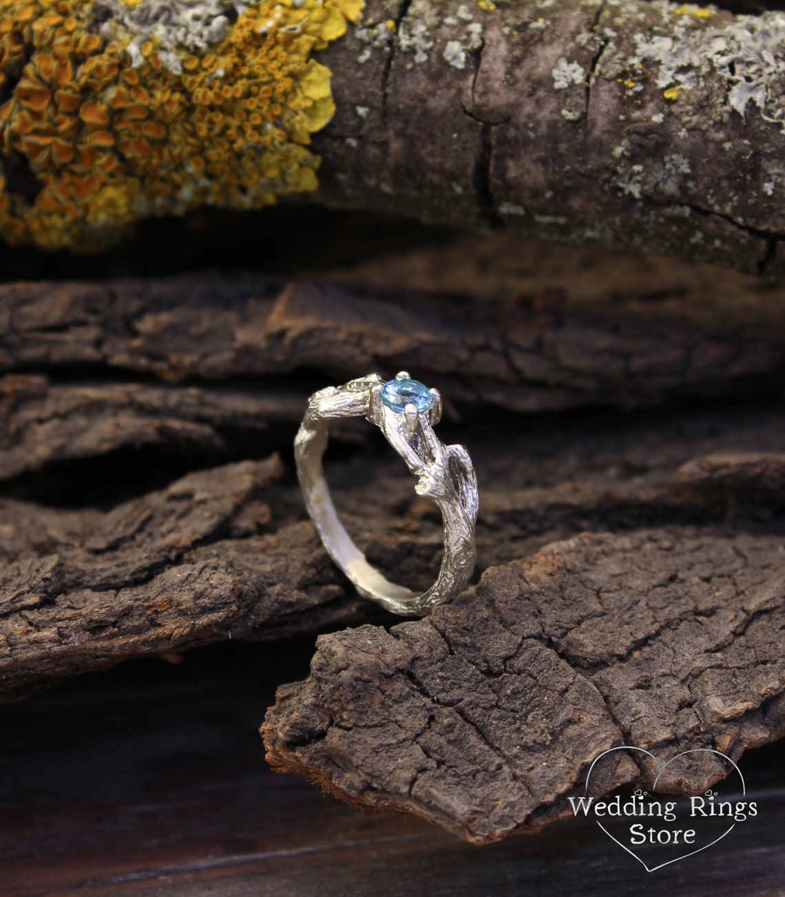 Dainty Small Branch Swiss Topaz Engagement Ring in Silver