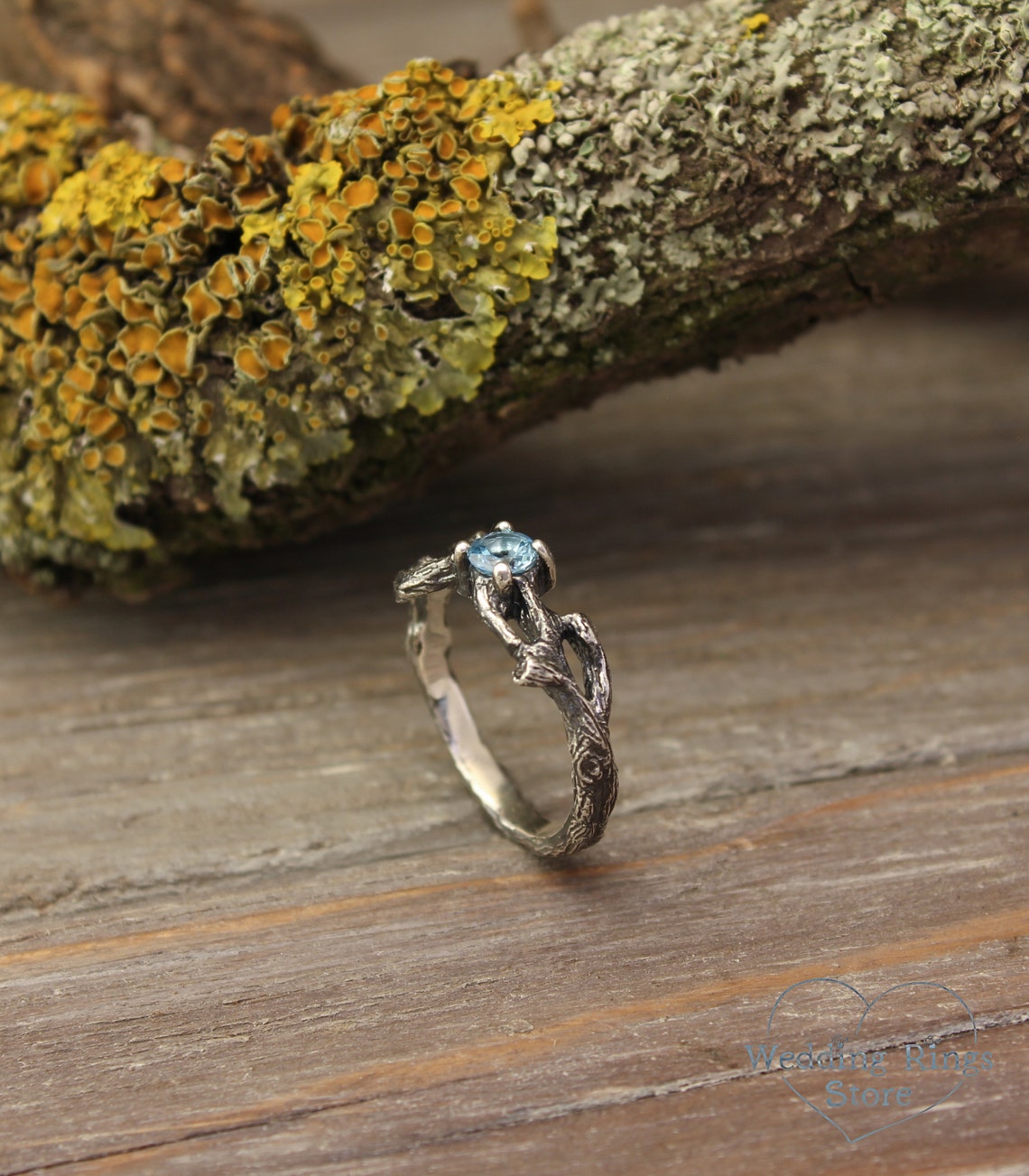 Dainty Small Branch Swiss Topaz Engagement Ring in Silver