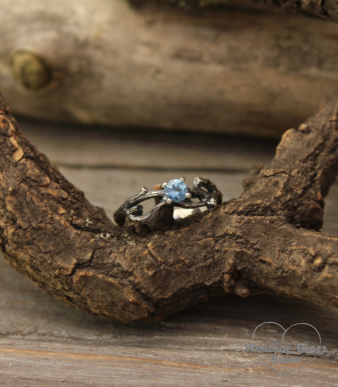 Dainty Small Branch Swiss Topaz Engagement Ring in Silver