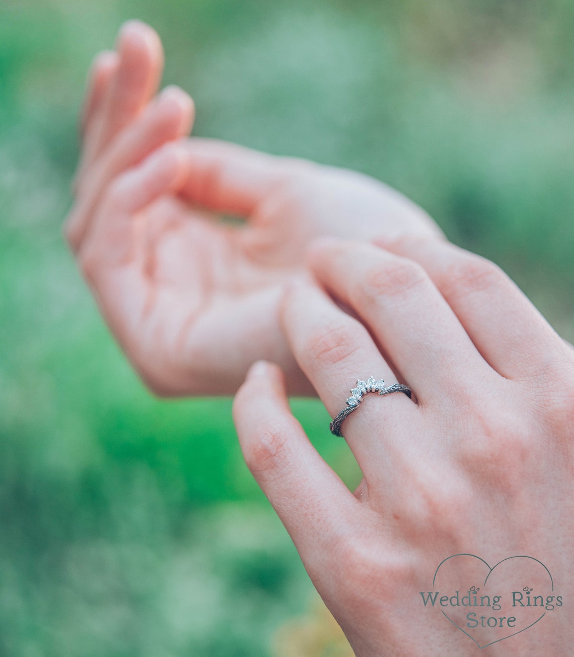 Amethyst & Cubic Zirconia Tiara — Small Silver Twig Engagement Ring