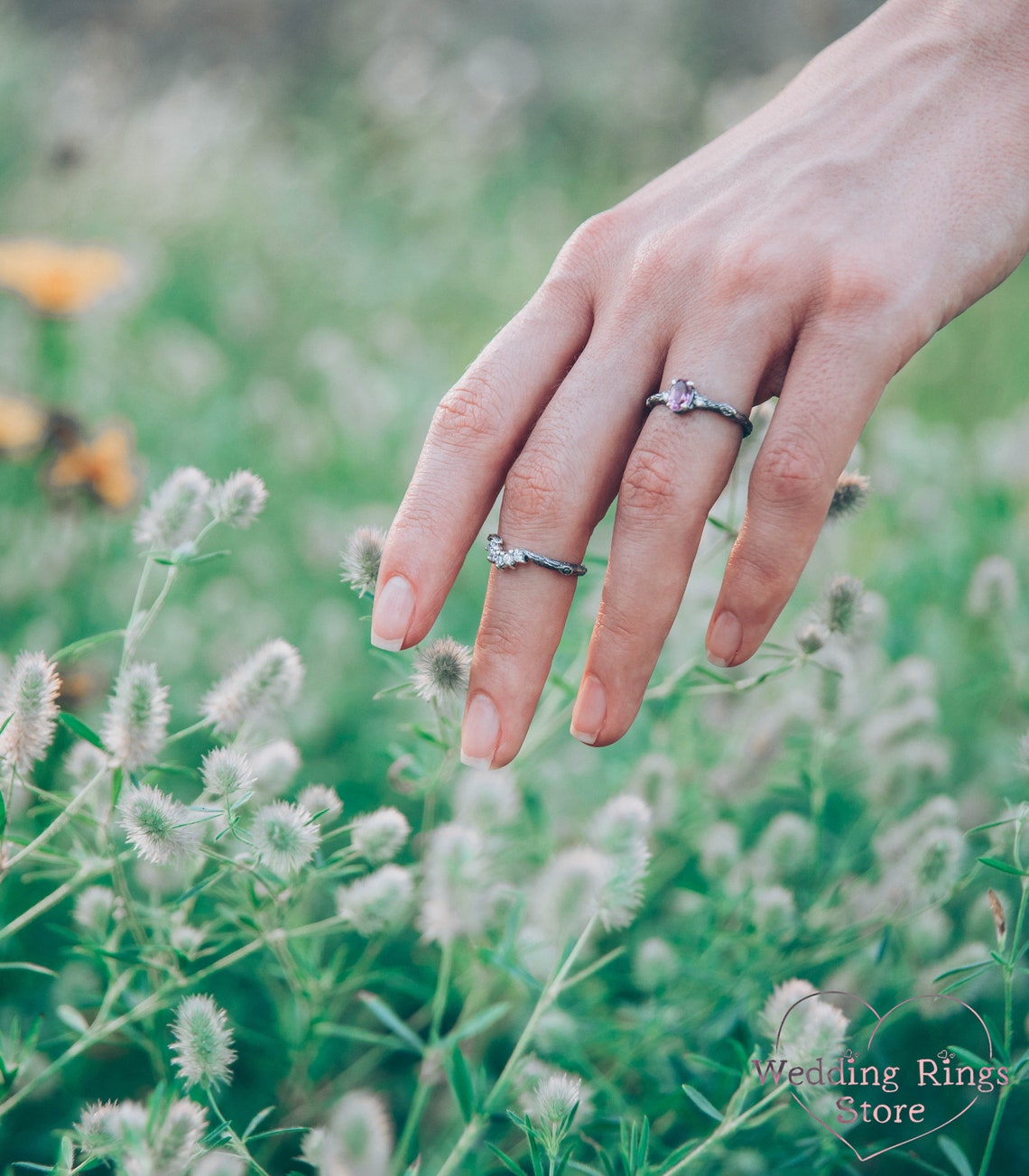 Amethyst & Cubic Zirconia Tiara — Small Silver Twig Engagement Ring