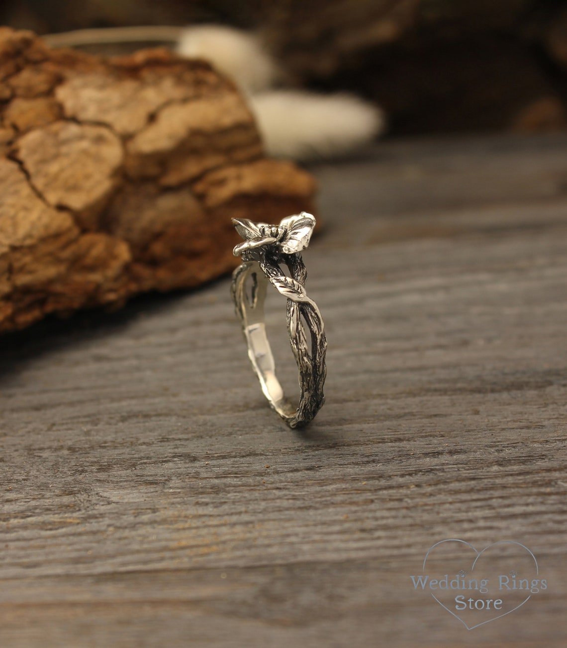 Fine Silver Branch and Citrine flower Engagement Ring