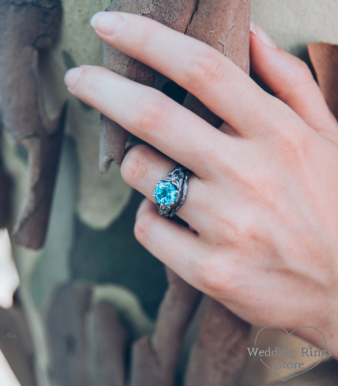 Fantastic Topaz Branch Engagement Ring with CZ in Leaves