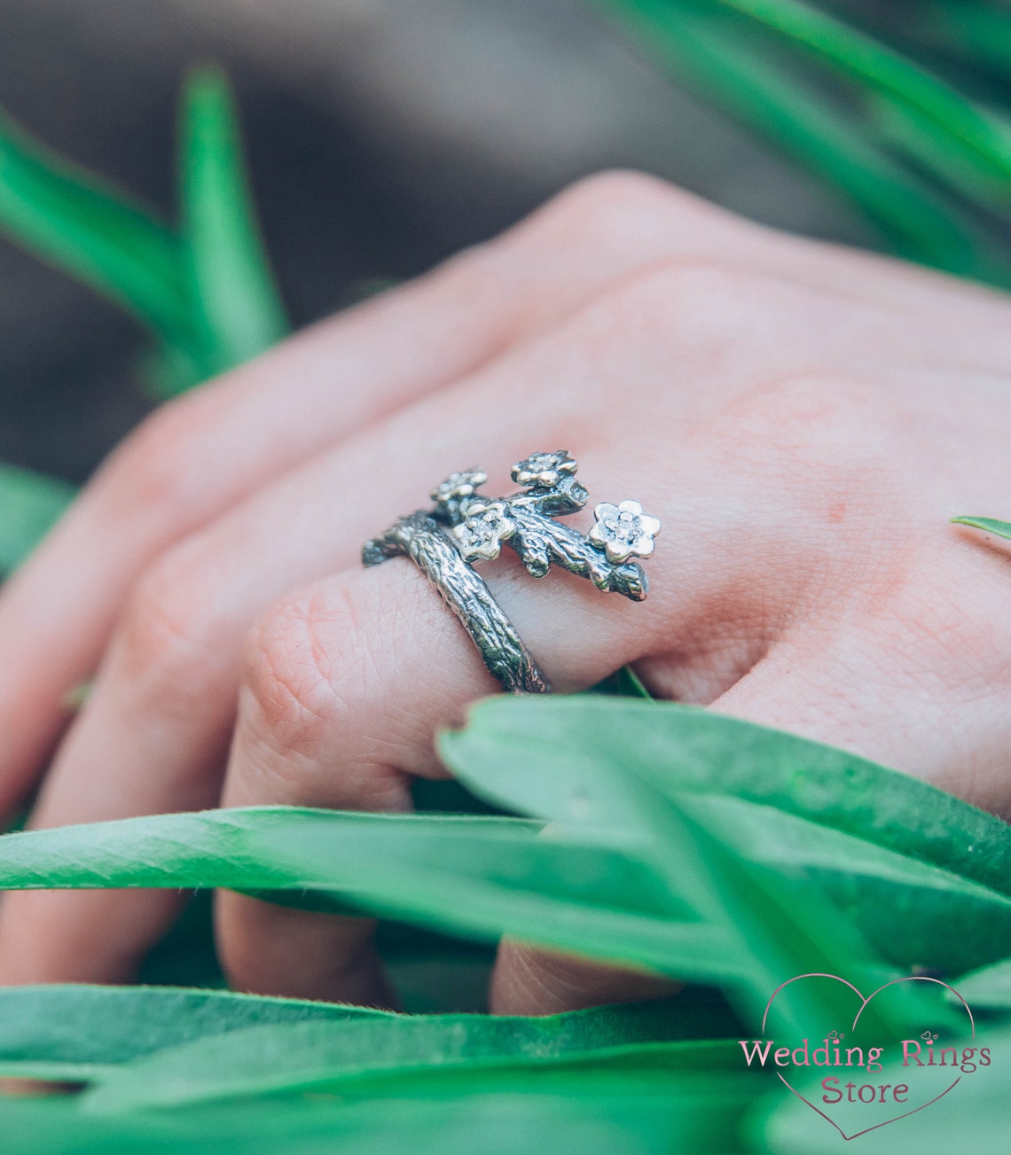 Exclusive Flowers with Gems on a Silver Branch Frolal Ring