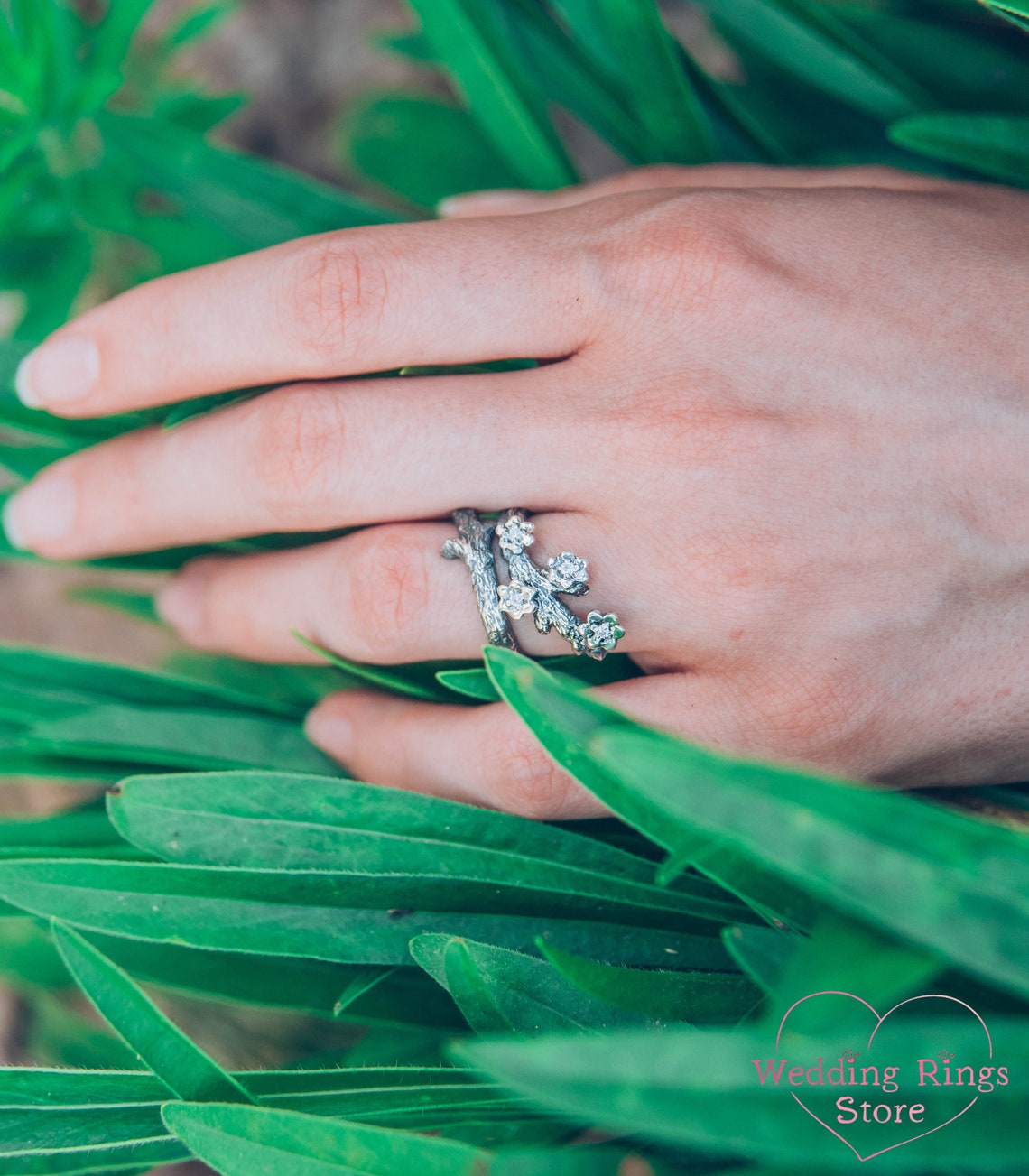 Exclusive Flowers with Gems on a Silver Branch Frolal Ring