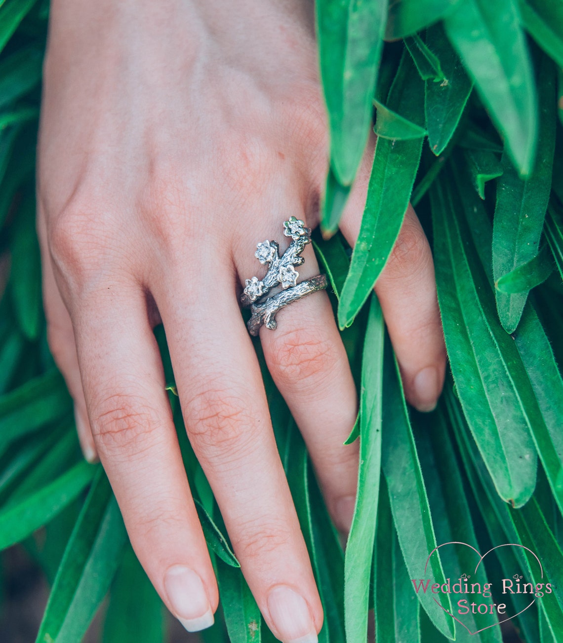 Exclusive Flowers with Gems on a Silver Branch Frolal Ring