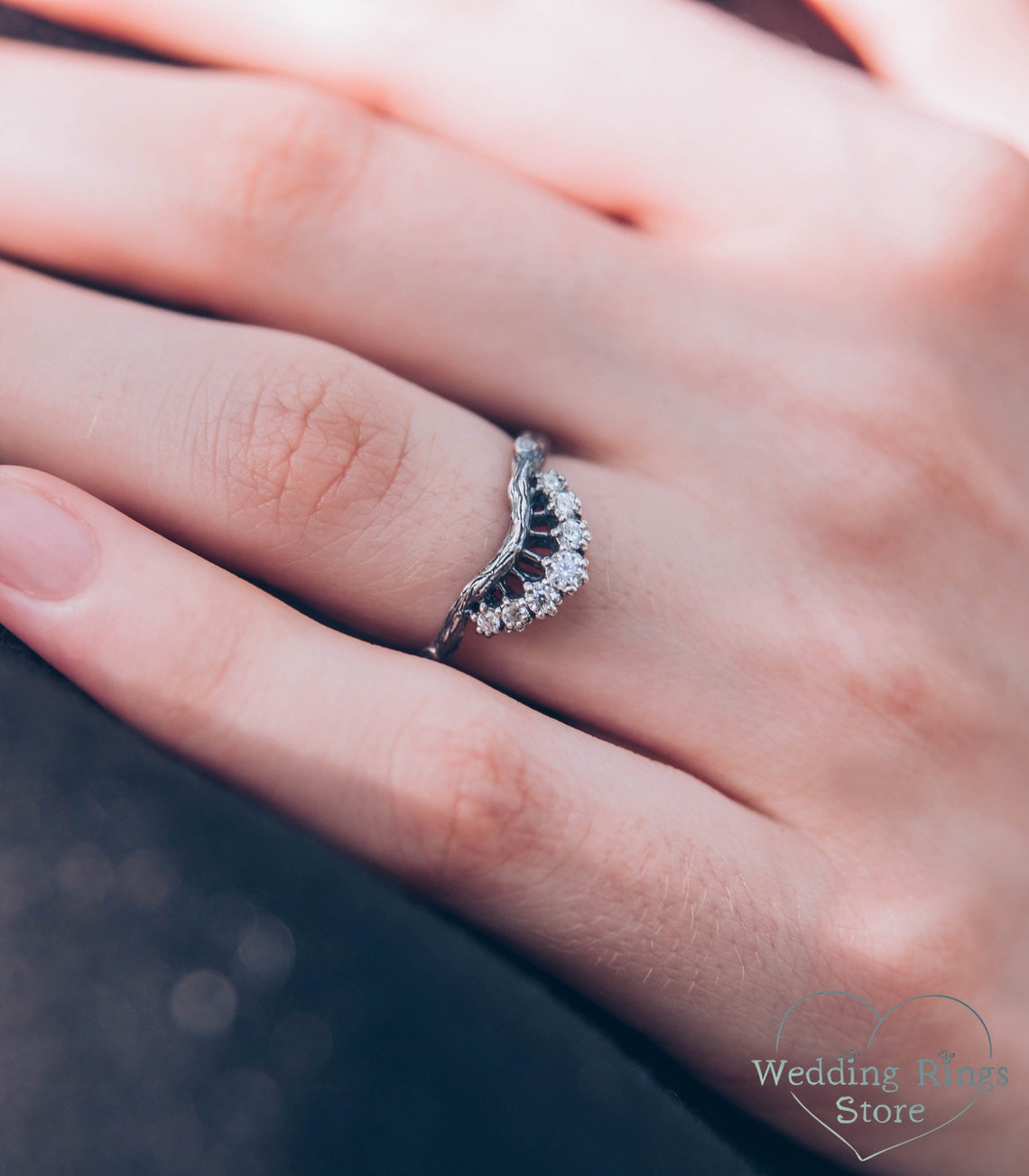 Forest Princess Tiara Ring with CZ Stones in Sterling Silver