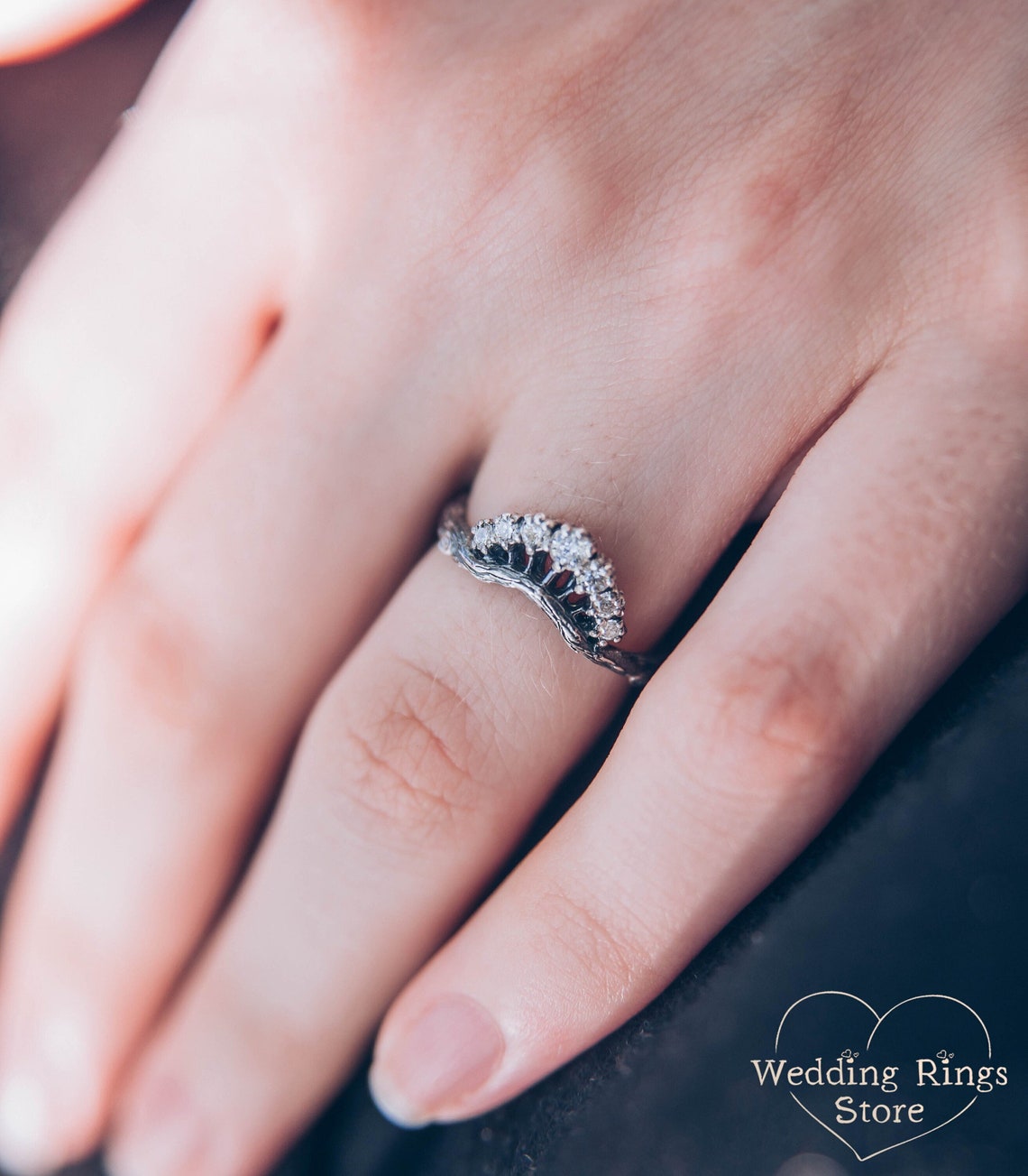 Forest Princess Tiara Ring with CZ Stones in Sterling Silver