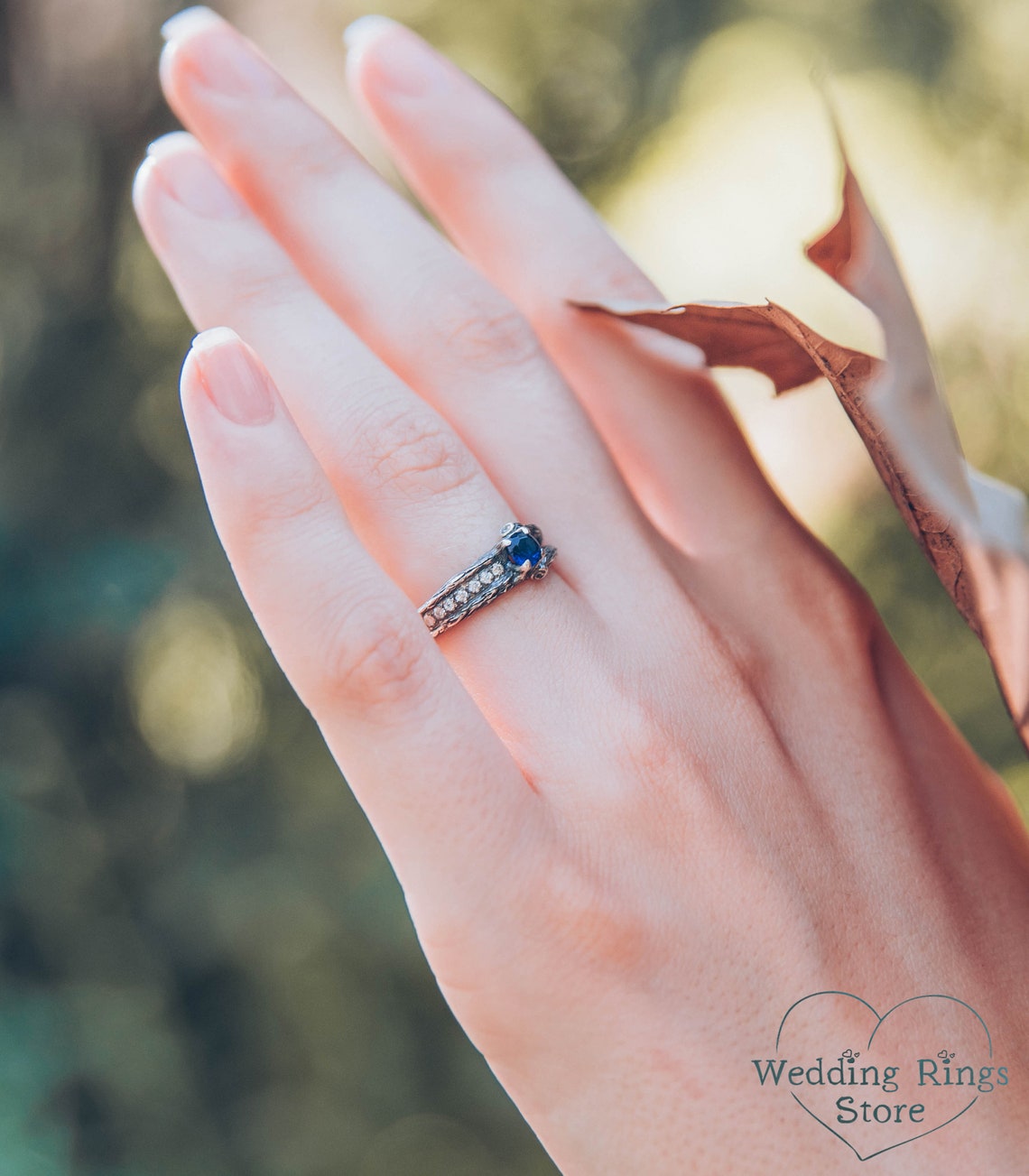 Two Silver Branches & Sapphire Engagement Ring fo Her