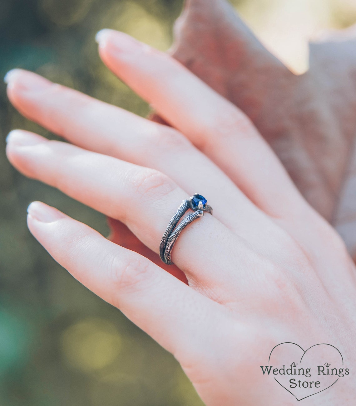 Two Silver Branches & Sapphire Engagement Ring fo Her