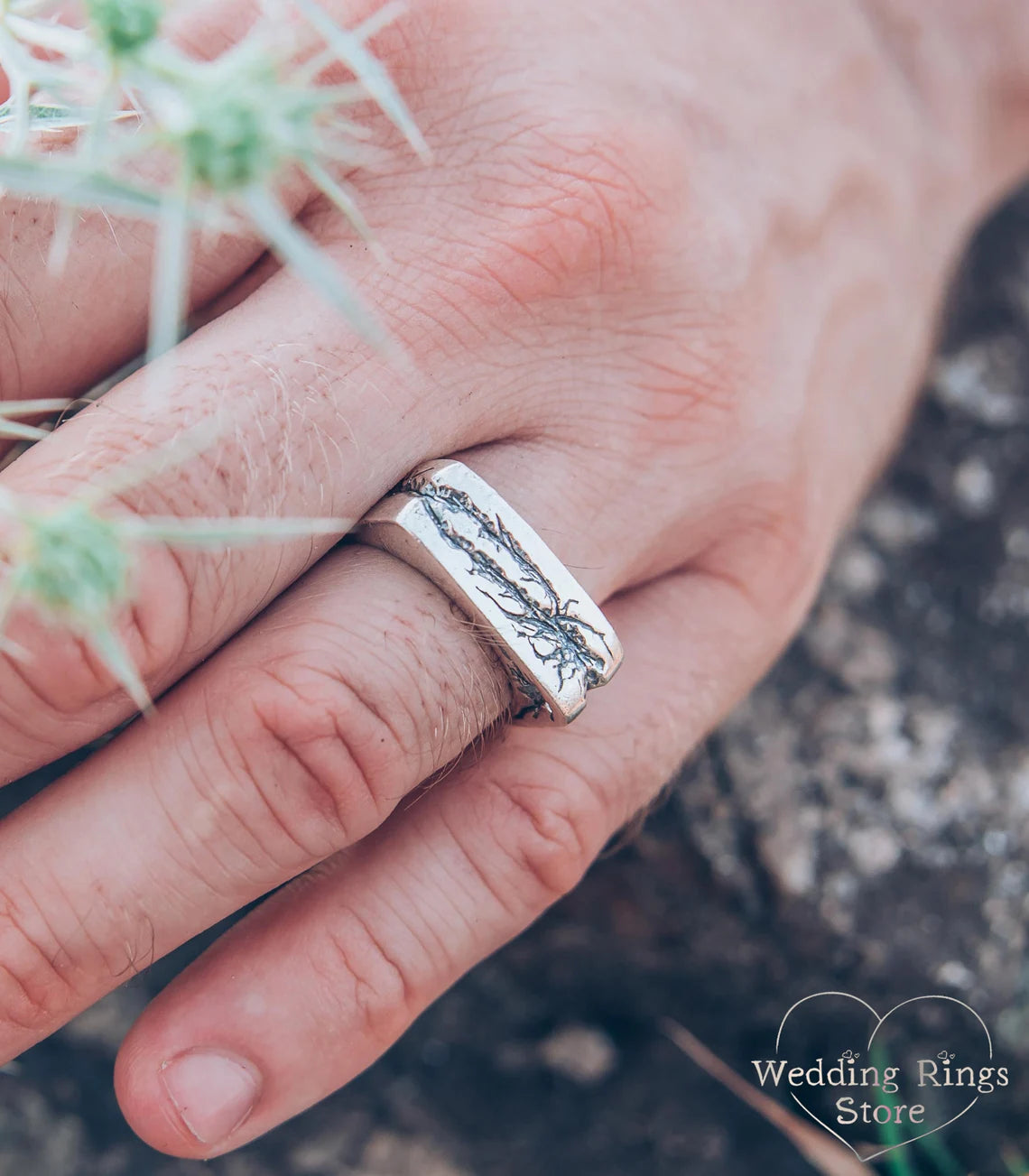 Large and Heavy Damaged Style Flat Solid Silver Ring