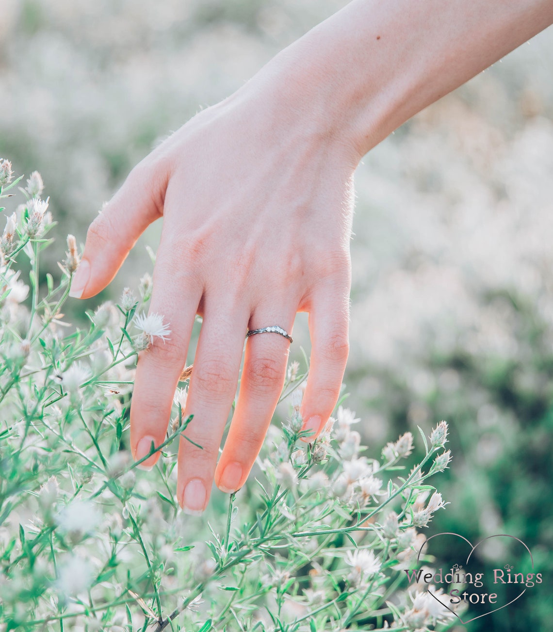 Thin Silver Chevron Wedding Band – Woodbark & Gems