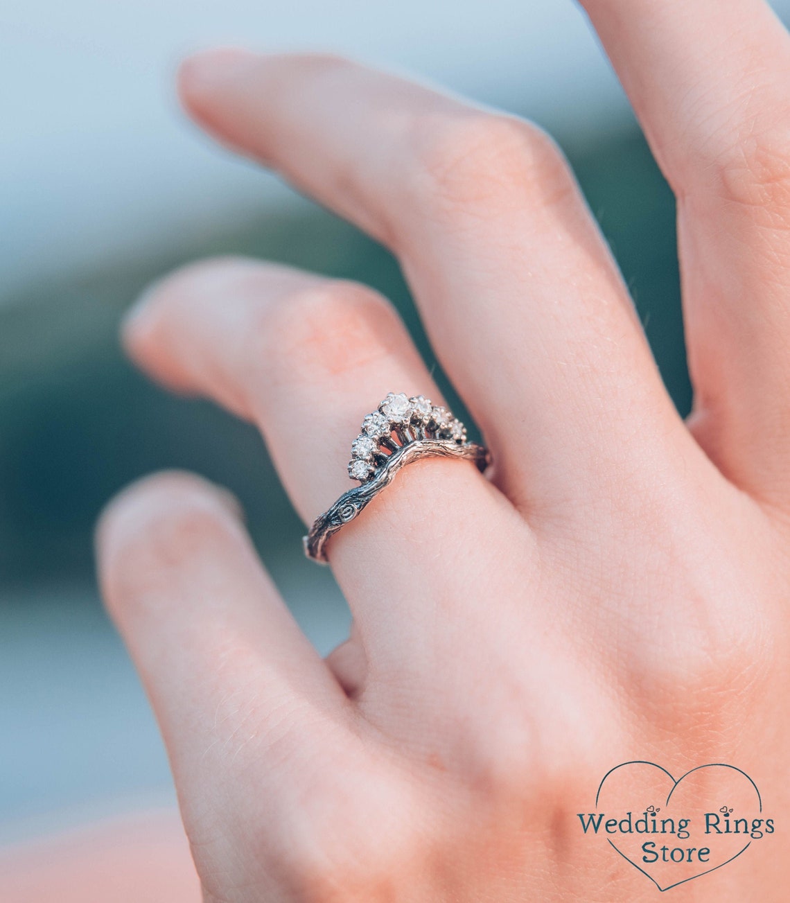 Forest Princess Tiara Ring with CZ Stones in Sterling Silver