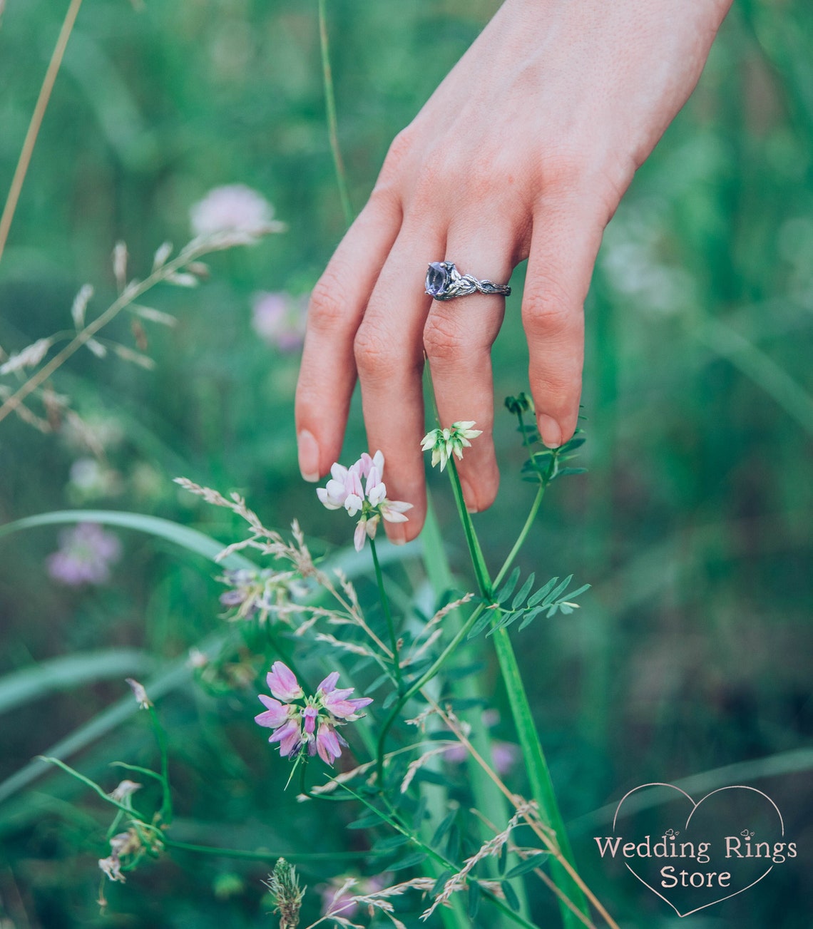 Oval Alexandrite Braided Silver Branch Engagement Ring