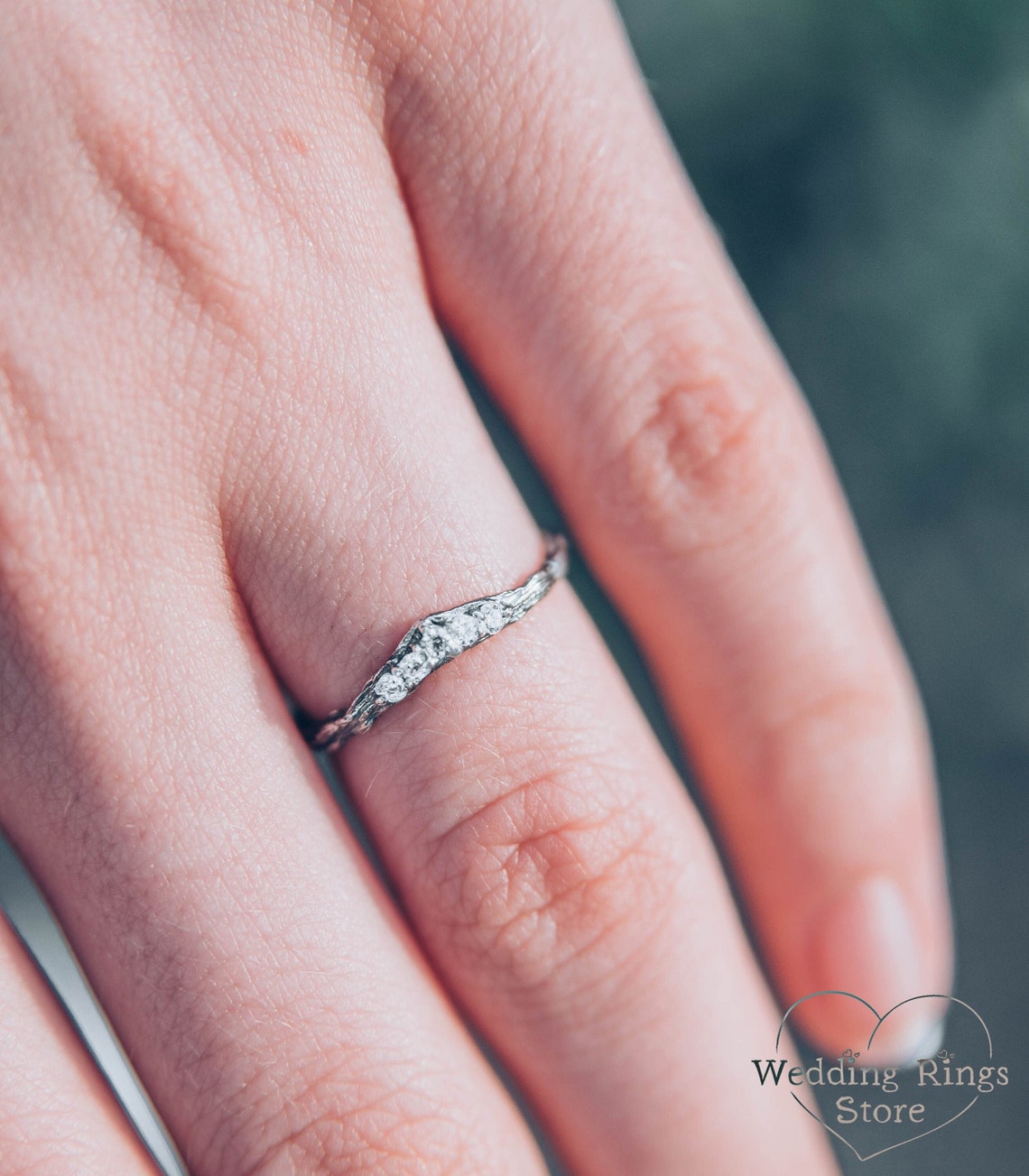 Thin Silver Chevron Wedding Band – Woodbark & Gems