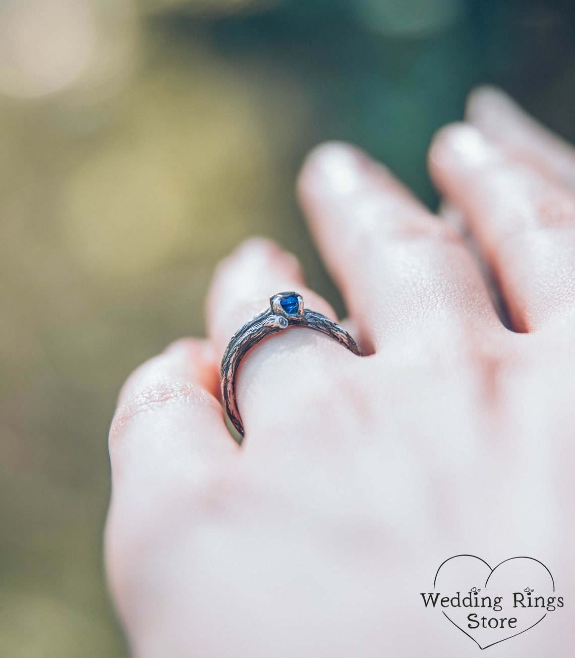 Two Silver Branches & Sapphire Engagement Ring fo Her