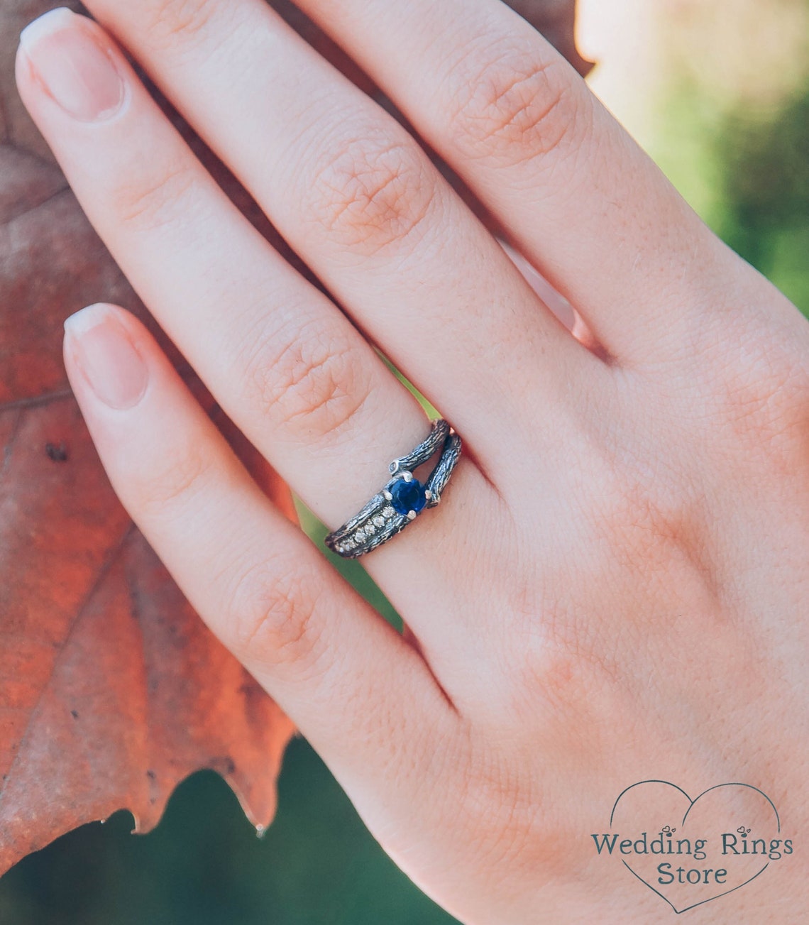 Two Silver Branches & Sapphire Engagement Ring fo Her